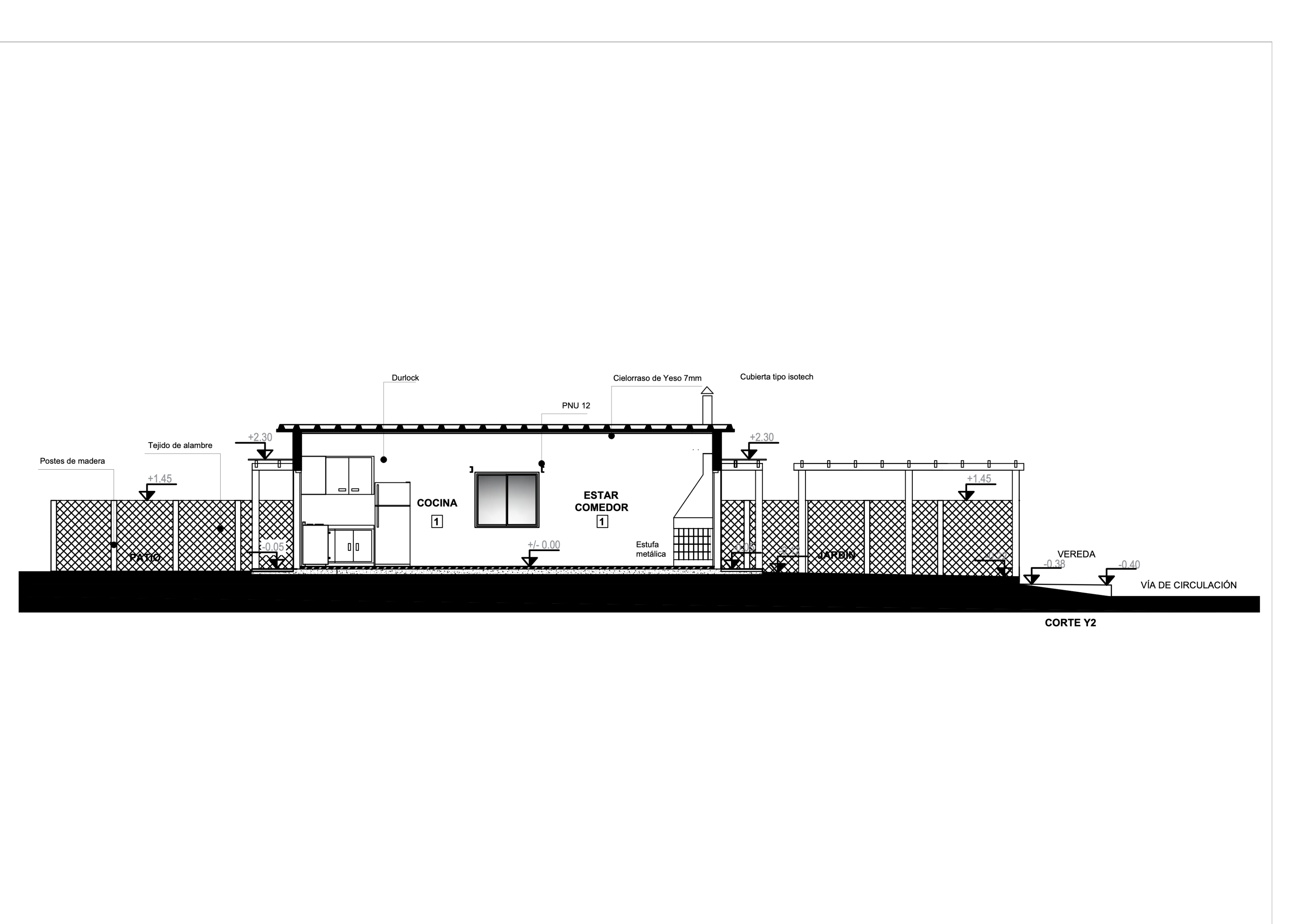 Corte arquitectónico de vivienda de 1 nivel