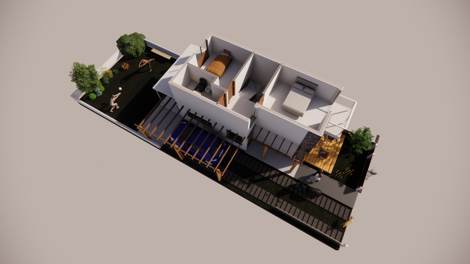 Axonometría de planta alta de Duplex 2D
