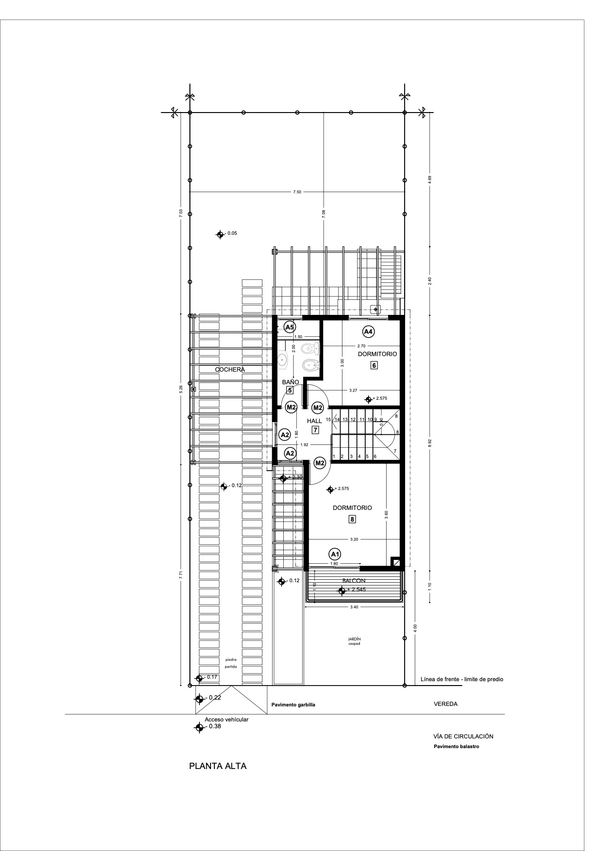 Plano arquitectónico de planta alta Duplex 2D