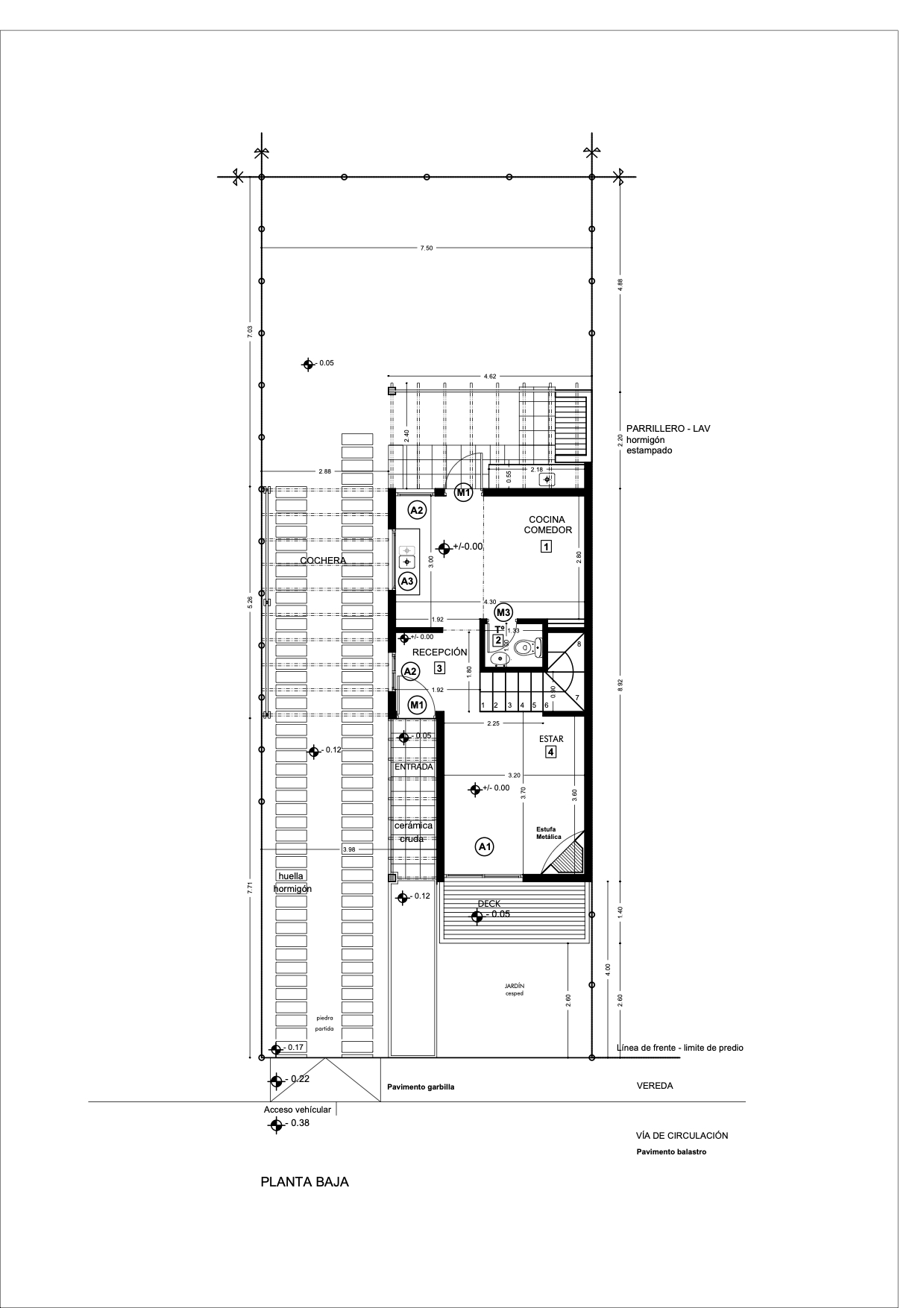 Plano arquitectónico de planta baja Duplex 2D